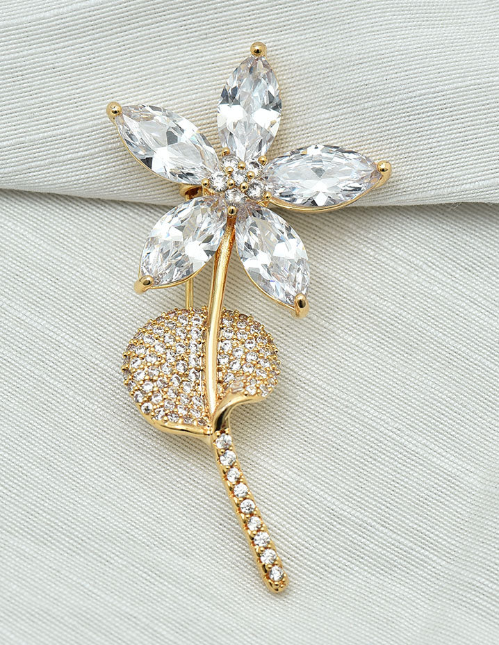 Zirconia Flower Gold Polish Brooch