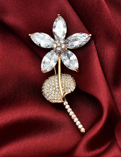 Zirconia Flower Gold Polish Brooch