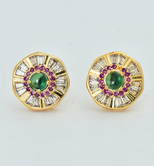 Designer Zirconia Ruby and Emerald Stud Earrings