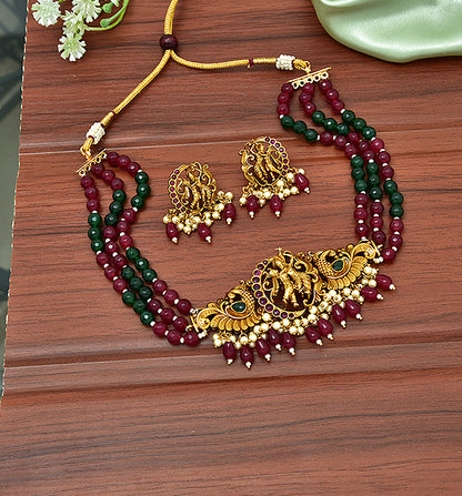 Designer RadhaKrishna Ruby Beads Choker Set