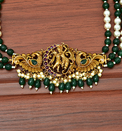 Designer RadhaKrishna Green Beads Choker Set