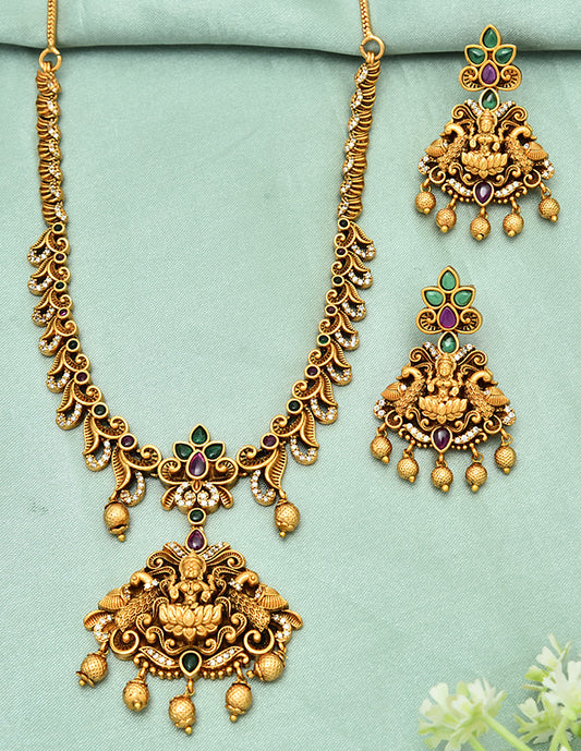 Designer Antique Lakshmi Devi Kempu Necklace Set