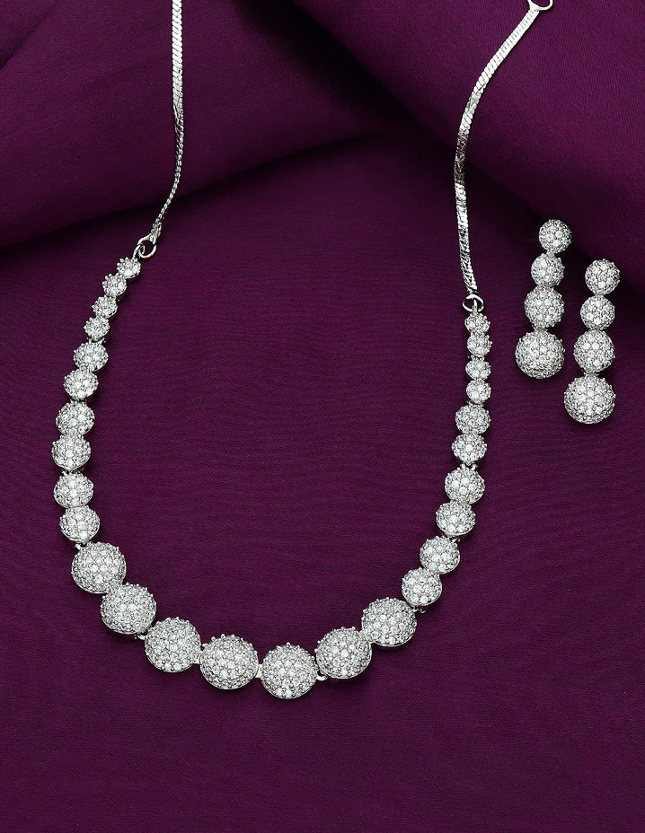 Designer Rhodium Polish Zirconia Necklace Set