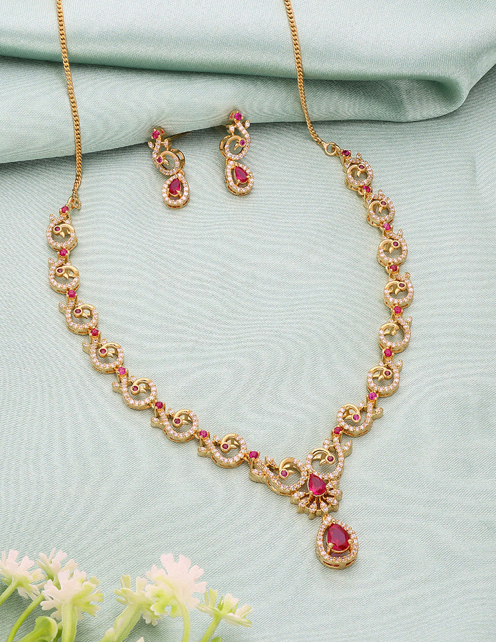 Floral Design Gold Zirconia Necklace Set