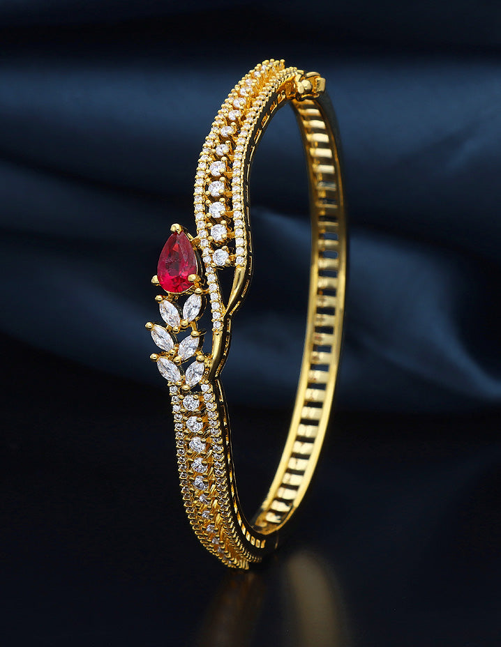 Designer Zirconia Gold Polish Ruby Emerald Bracelet