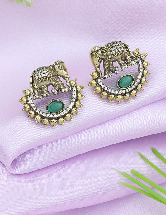 Designer Victorian Green Elephant Stud Earrings