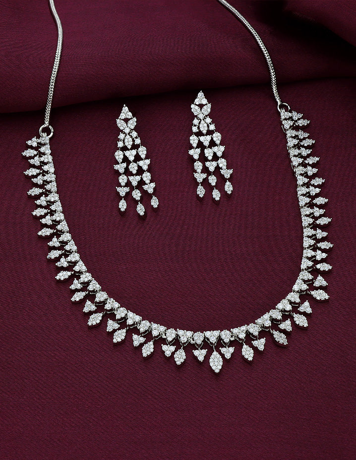 Designer Rhodium Polish Zirconia Necklace Set