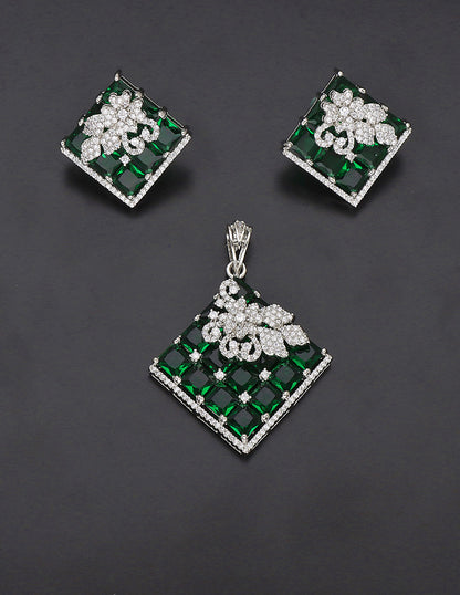 Zirconia Rhodhium Polish Pendant Set