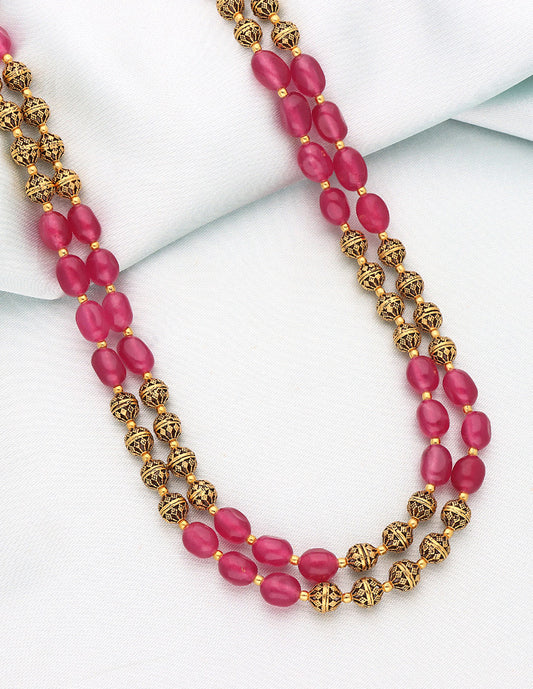 Designer 2-lines Monalisa Rose Pink Beads Mala