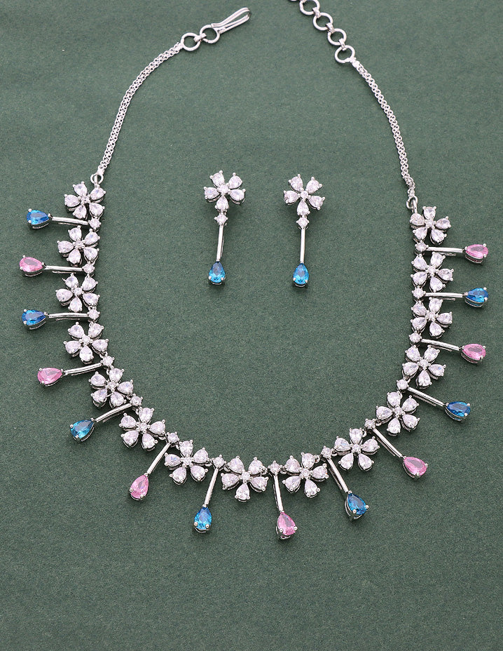 Designer Rhodhium Polish Zirconia Necklace Set