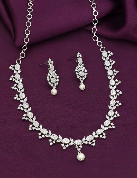 Designer Rhodhium Polish Zirconia Necklace Set