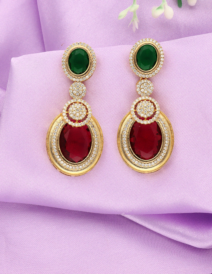 Designer GJ Polish Ruby Emerald Dangler Earrings