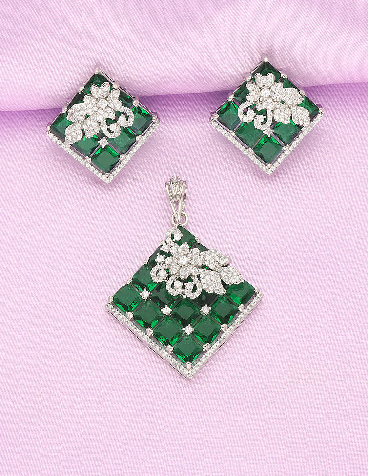 Zirconia Rhodhium Polish Pendant Set