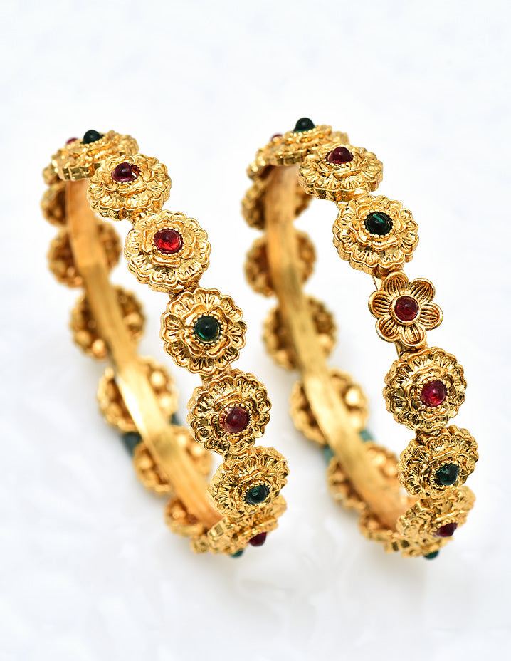 Matt Antique Kempu Floral Kid Bangles ZBGL11133