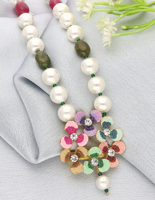 Designer Pearls and Monalisa Beads Floral Pendant Mala