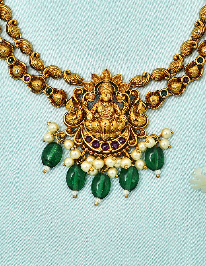 Designer Matt Lakshmi Devi Kempu Necklace Set