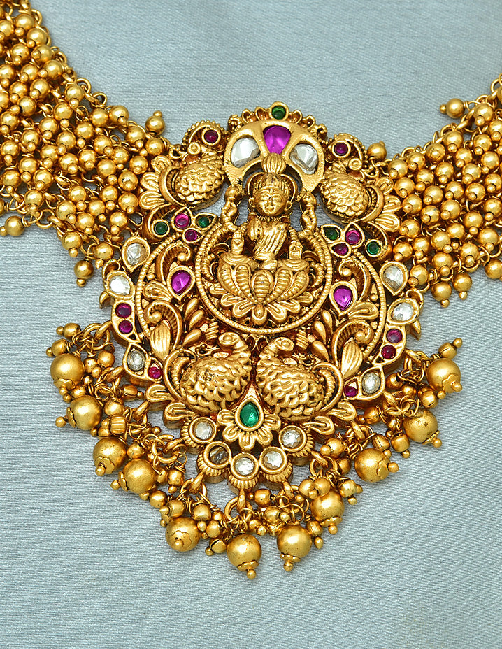 Matt Lakshmi Devi Kempu Guttapusalu Necklace Set