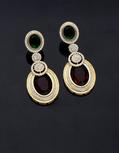 Designer GJ Polish Ruby Emerald Dangler Earrings