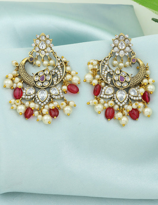 Designer Victorian Ruby Chandbali Earrings