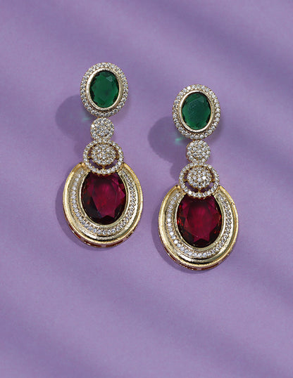 Designer GJ Polish Ruby Emerald Dangler Earrings