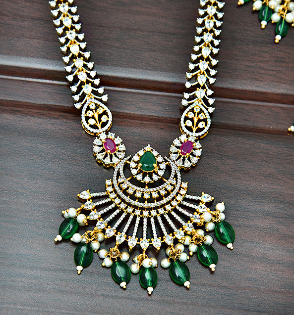 Designer Gold Zirconia Emerald Necklace Set