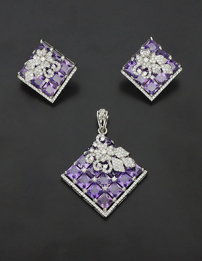 Zirconia Rhodhium Polish Pendant Set