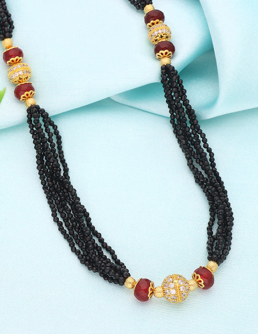 Designer Zirconia Ruby Black Crystal Beads Mala