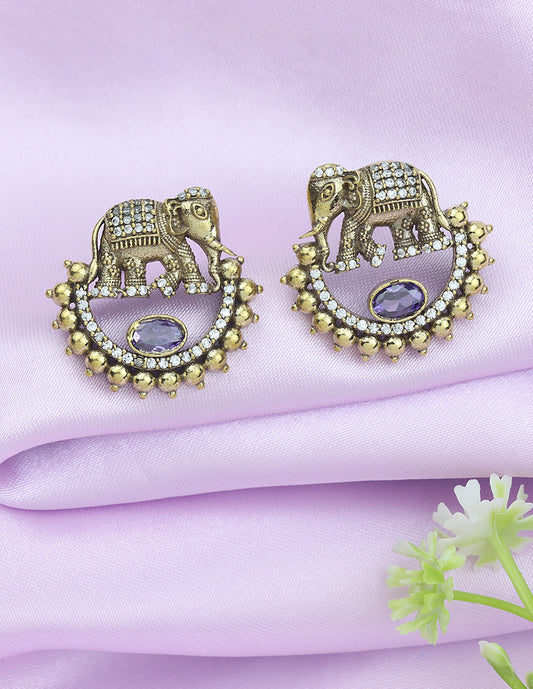 Designer Victorian Purple Elephant Stud Earrings