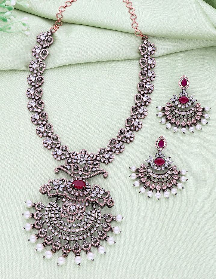 Designer BlackRose Polish Zirconia Necklace Set