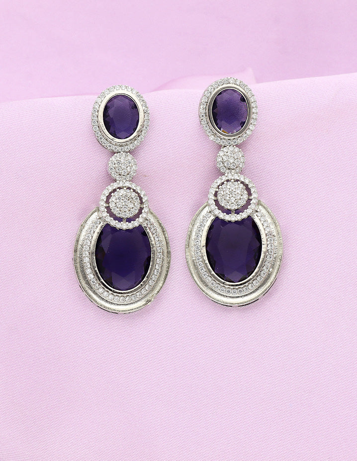 Designer Rhodium Polish Amethyst Dangler Earrings