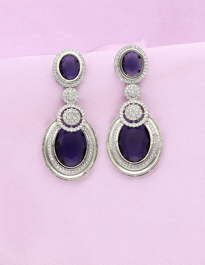 Designer Rhodium Polish Amethyst Dangler Earrings