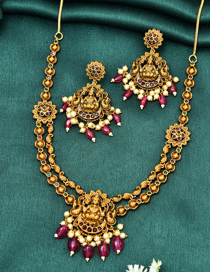 Designer Matt Lakshmi Devi Kempu Necklace Set