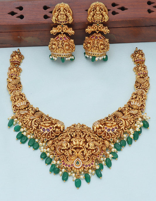 Designer Matt Lakshmi Devi Kempu Necklace Set