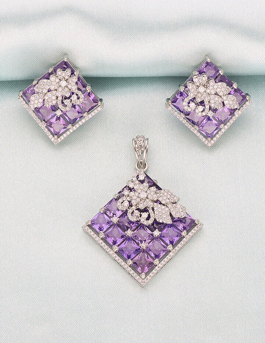 Zirconia Rhodhium Polish Pendant Set