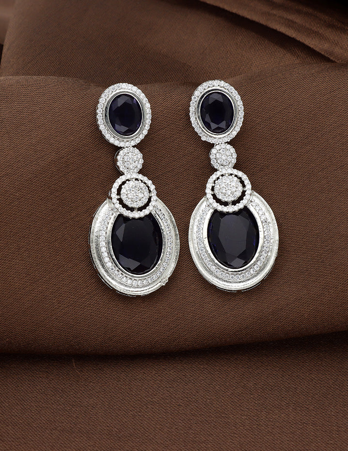 Designer Rhodium Polish Amethyst Dangler Earrings