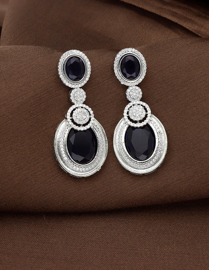 Designer Rhodium Polish Amethyst Dangler Earrings