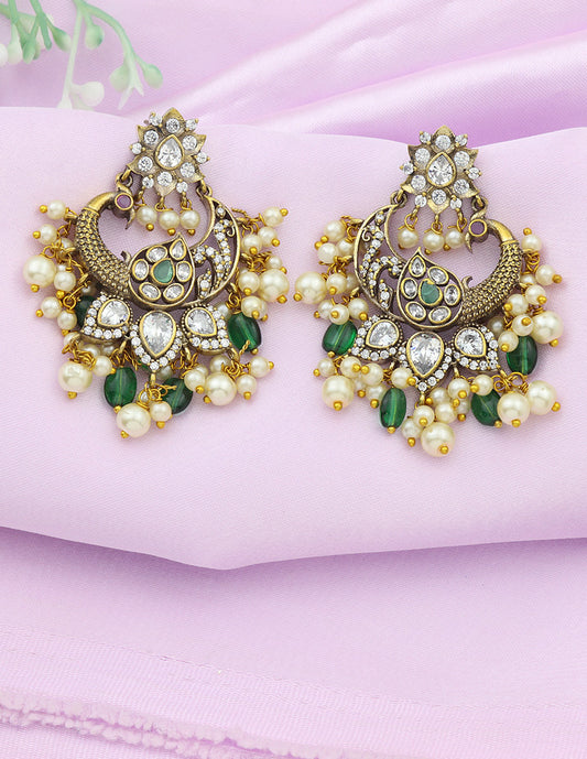 Designer Victorian Emerald Chandbali Earrings