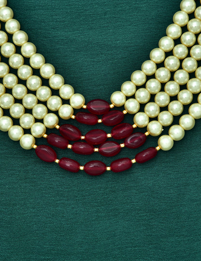 Multi-Line Pearl Beads Mala with Kundan Side Lockets