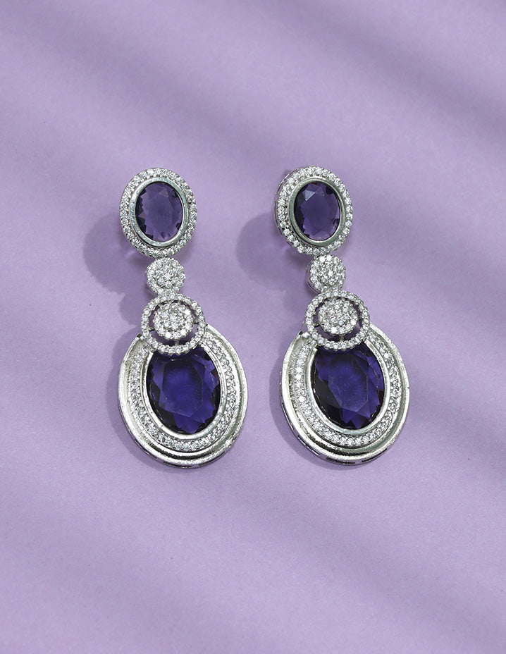 Designer Rhodium Polish Amethyst Dangler Earrings