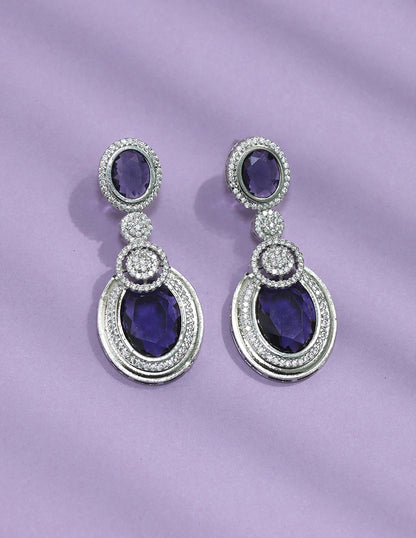 Designer Rhodium Polish Amethyst Dangler Earrings