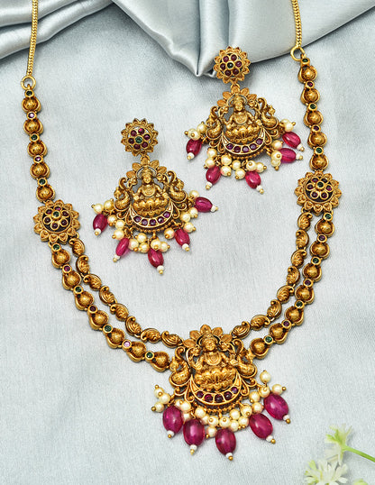 Designer Matt Lakshmi Devi Kempu Necklace Set