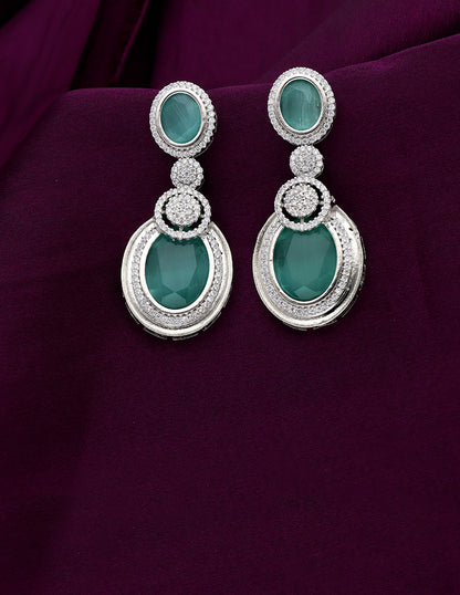 Designer Rhodium Polish Mint Green Dangler Earrings