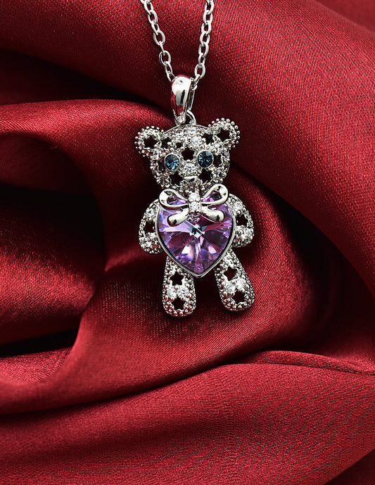 Swarovski Crystal Midnight Blue Teddy Bear Chain Pendant