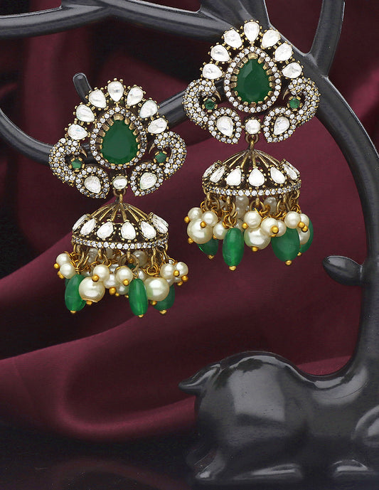 Designer Victorian Emerald Jhumka Earrings