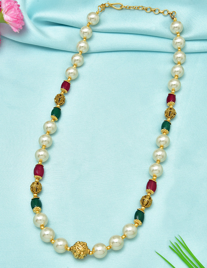 Designer Pearls and Ruby Emerald Beads Mala