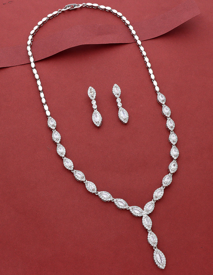 Designer Rhodium Polish Zirconia Necklace Set