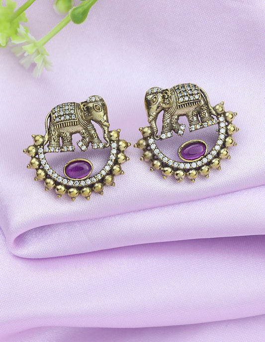 Designer Victorian Rani Pink Elephant Stud Earrings