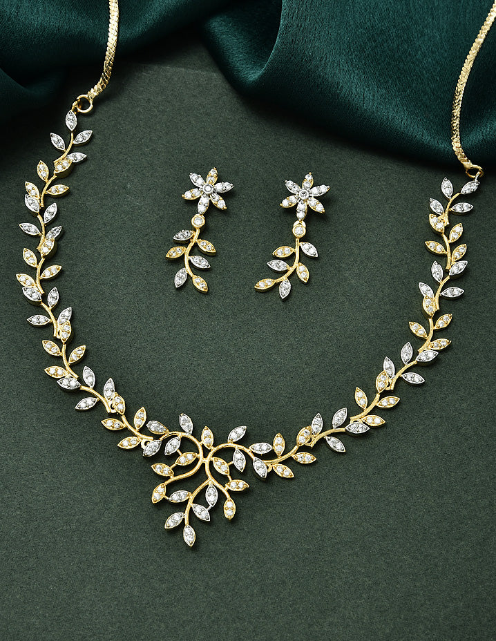 Designer Rhodium and Gold Polish Zirconia Necklace Set