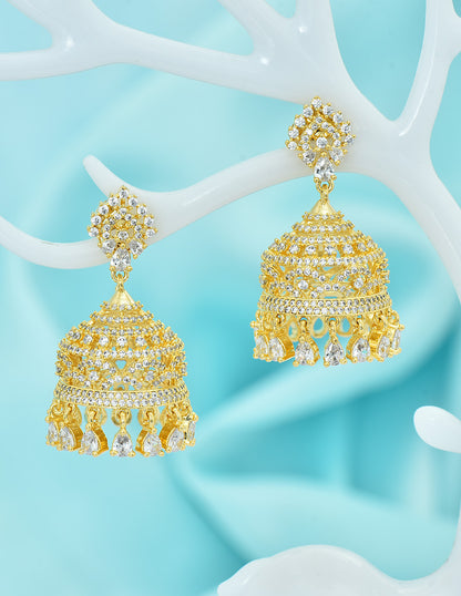 Designer Gold Polish Zirconia Jhumka Earrings