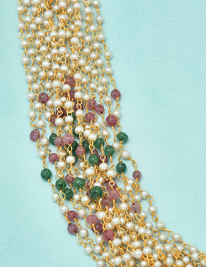 Designer Multi Line Pearls and Ruby Emerald Beads Mala Set